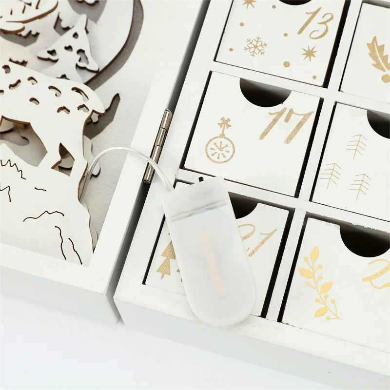 LED Light Wooden Advent Calendar 24 Days Countdown Christmas Decoration Reindeer Scene
