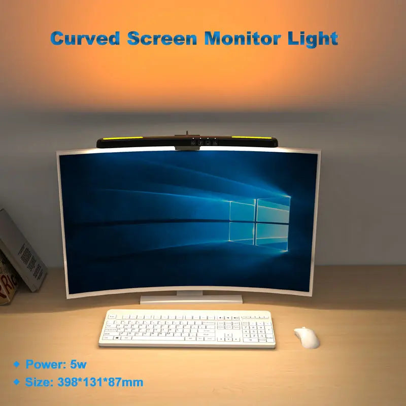 Curved Screenbar Monitor Light Touch Control White 3-Mode 7 Backlight Office Gaming USB