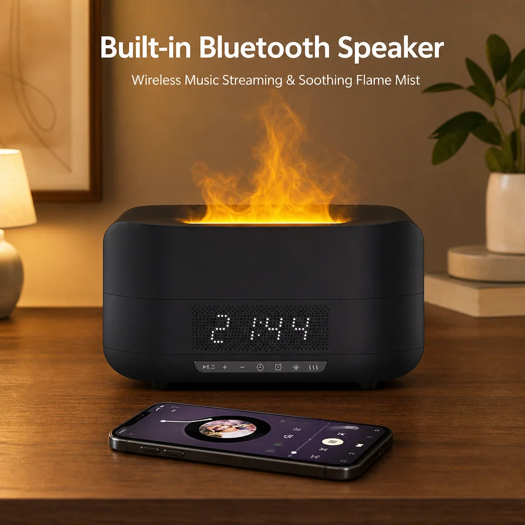 Large-Capacity Ultrasonic Aromatherapy Humidifier with Colorful Flame Light, Bluetooth