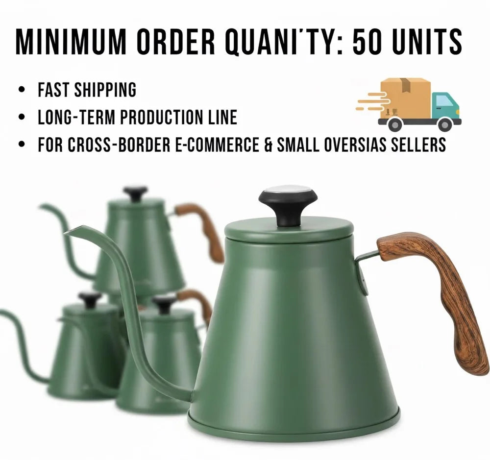 Green 1.2L 304 Stainless Steel Gooseneck Kettle Pour Over with Lid Multi Layer Bottom