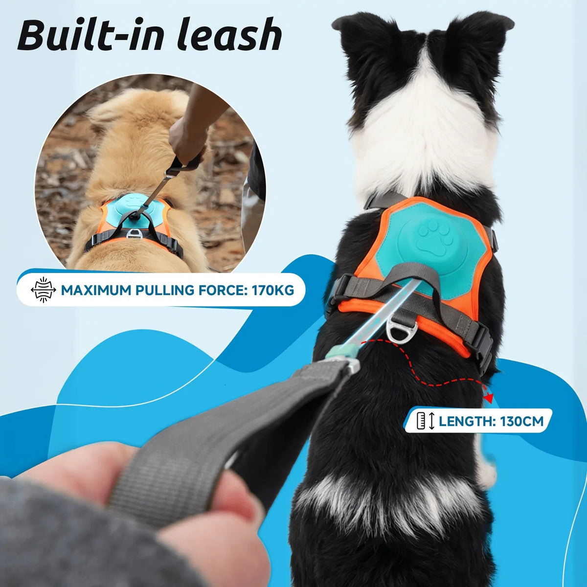 No Pull Integrated Pet Harness & Retractable Leash Set, Vest Style Dog Harness for Small