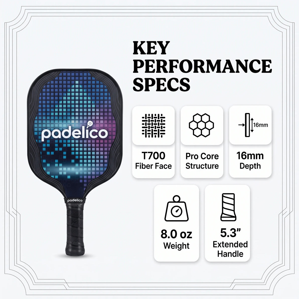 Rectangular Fiberglass Pickleball Paddle Full Set, 11mm Thick and 230g Weight