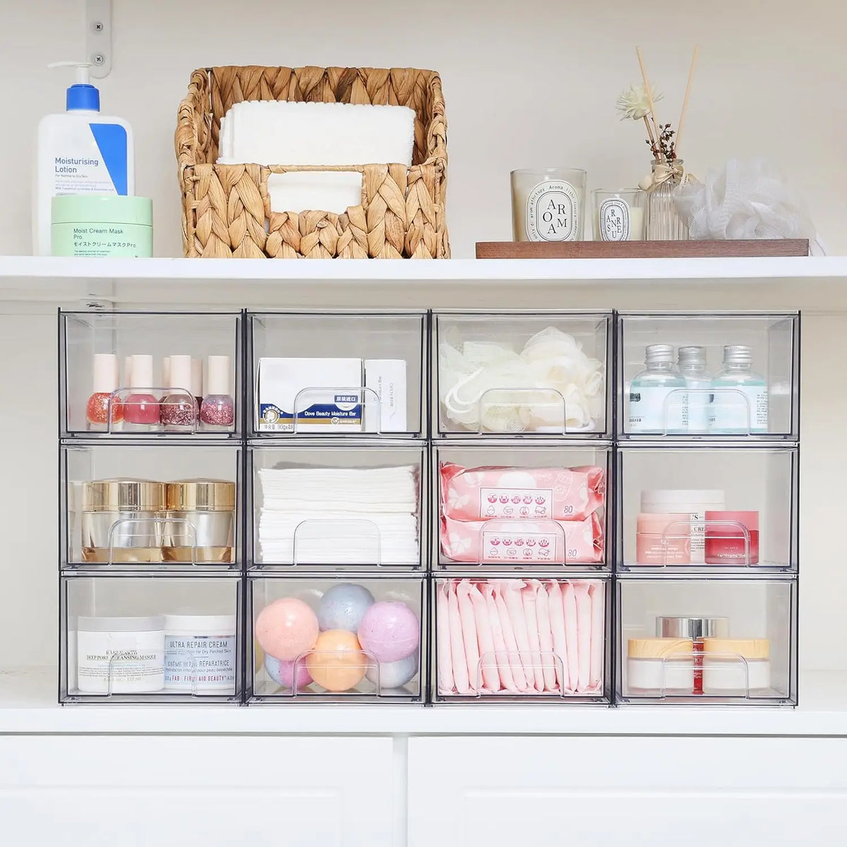 4-Piece 4.4' Tall Clear Acrylic Storage Drawers Stackable Makeup Organizer for Bathroom