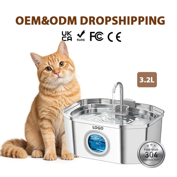 304 Stainless Steel Pet Water Fountain Automatic Cat Dispenser Dog Drinking Fountain