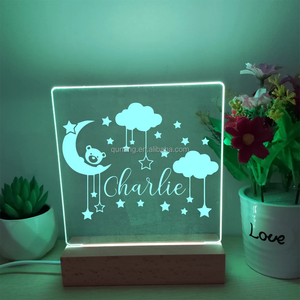 Personalized Unique Engraved Night Light Gifts for Kids Customized Name Moon and Stars