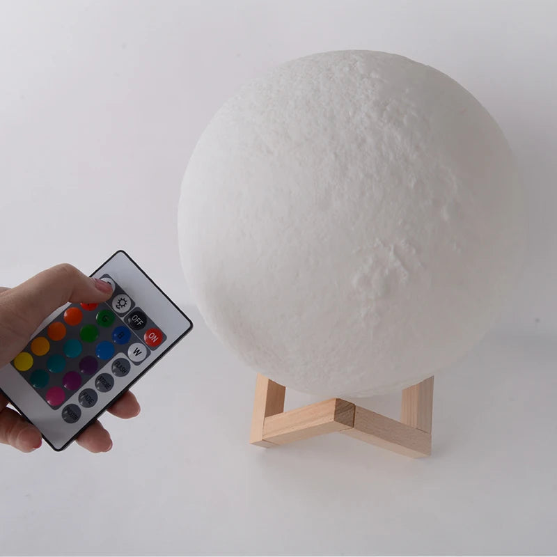 3D Printed Crystal Moon Lamp LED Night Light Sleep-Aid Atmosphere Baby Nursery Bedroom