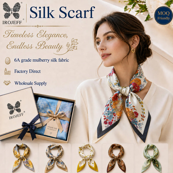 Floral Print Pure Mulberry Silk Square Scarf Women Soft Smooth Lightweight Contrast