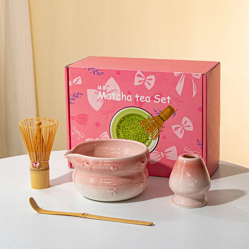 Chinese New Eco-Friendly Pink Whisk Mixing Kits Matcha Gift Set 5pcs Set Matcha Tea Set