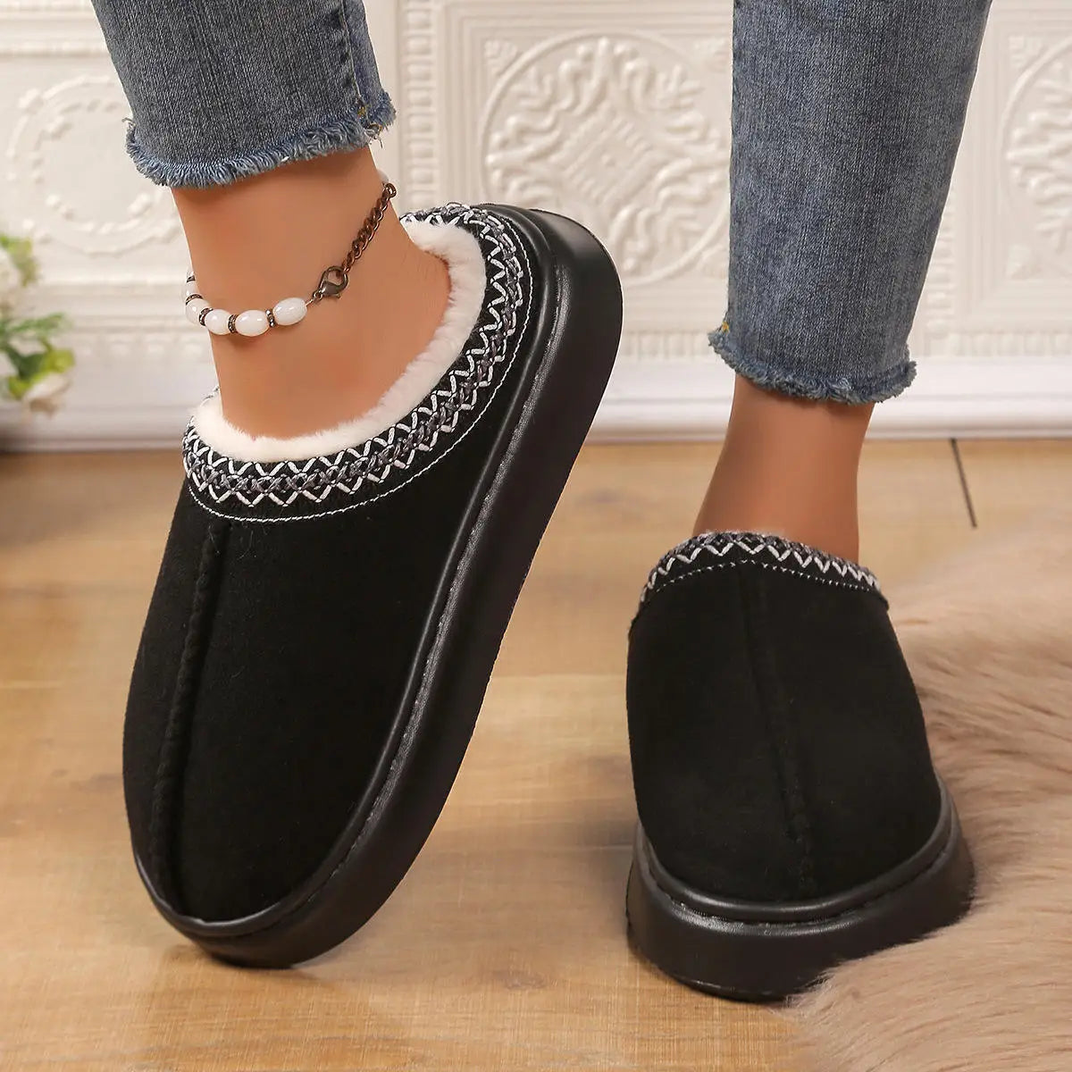 Soft Faux Suede Fur Slippers Indoor Home Shoes Cute Female Fuzzy Women Men Four Seasons