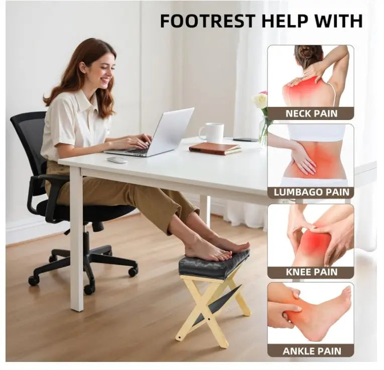 Custom Double Step Foot Rest for Under Desk At Work Wooden Footrest with Non-Slip EVA