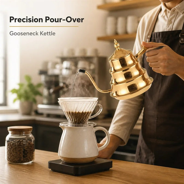 Gooseneck Kettle Set 2 PCS Gold Silver Stainless Steel Beehive Tiered Body Pour Over