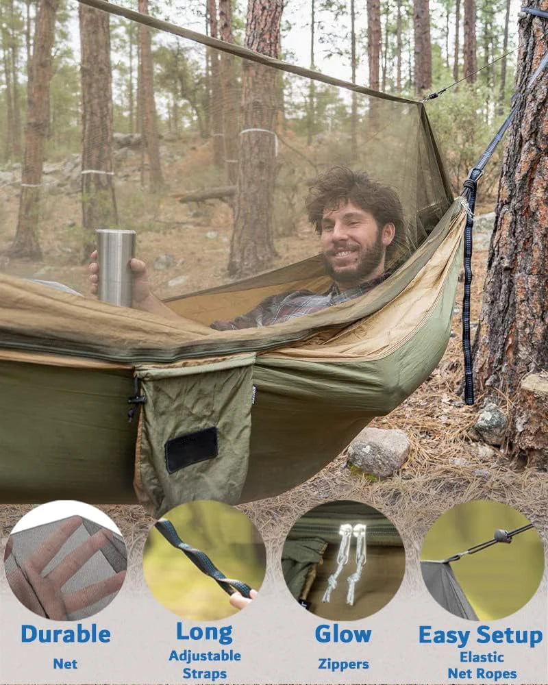 Hammock Camping with Rain Fly Tarp and Net Portable Double Camping Hammock for Outdoor