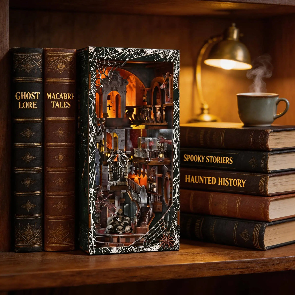 3D Wooden Laser Cut Book Nook Kit LED Lights Bookshelf Insert Custom Dust Cover Miniature