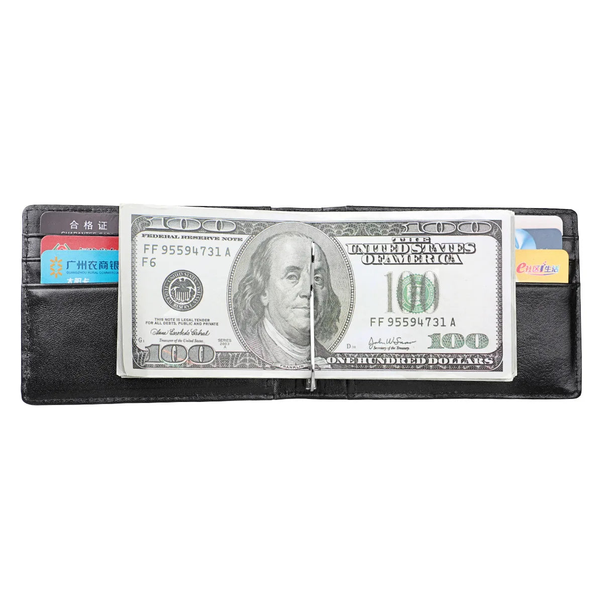 Men'S RFID Blocking Black Genuine Cowhide Leather Slim Wallet Vintage Retro ID Photo Card