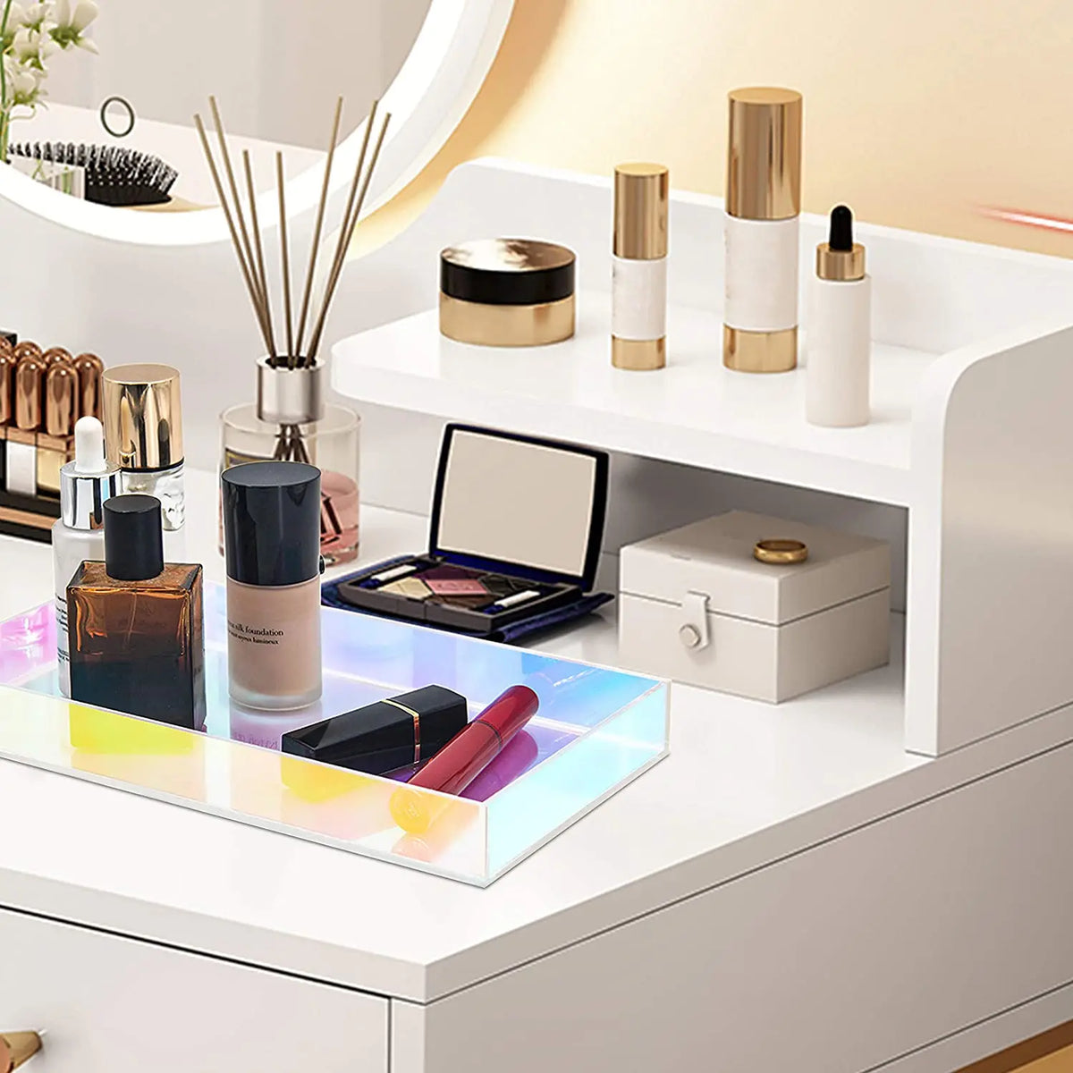 Decorative Rainbow Acrylic Storage Tray Makeup Plastic Storage Organizer Tray