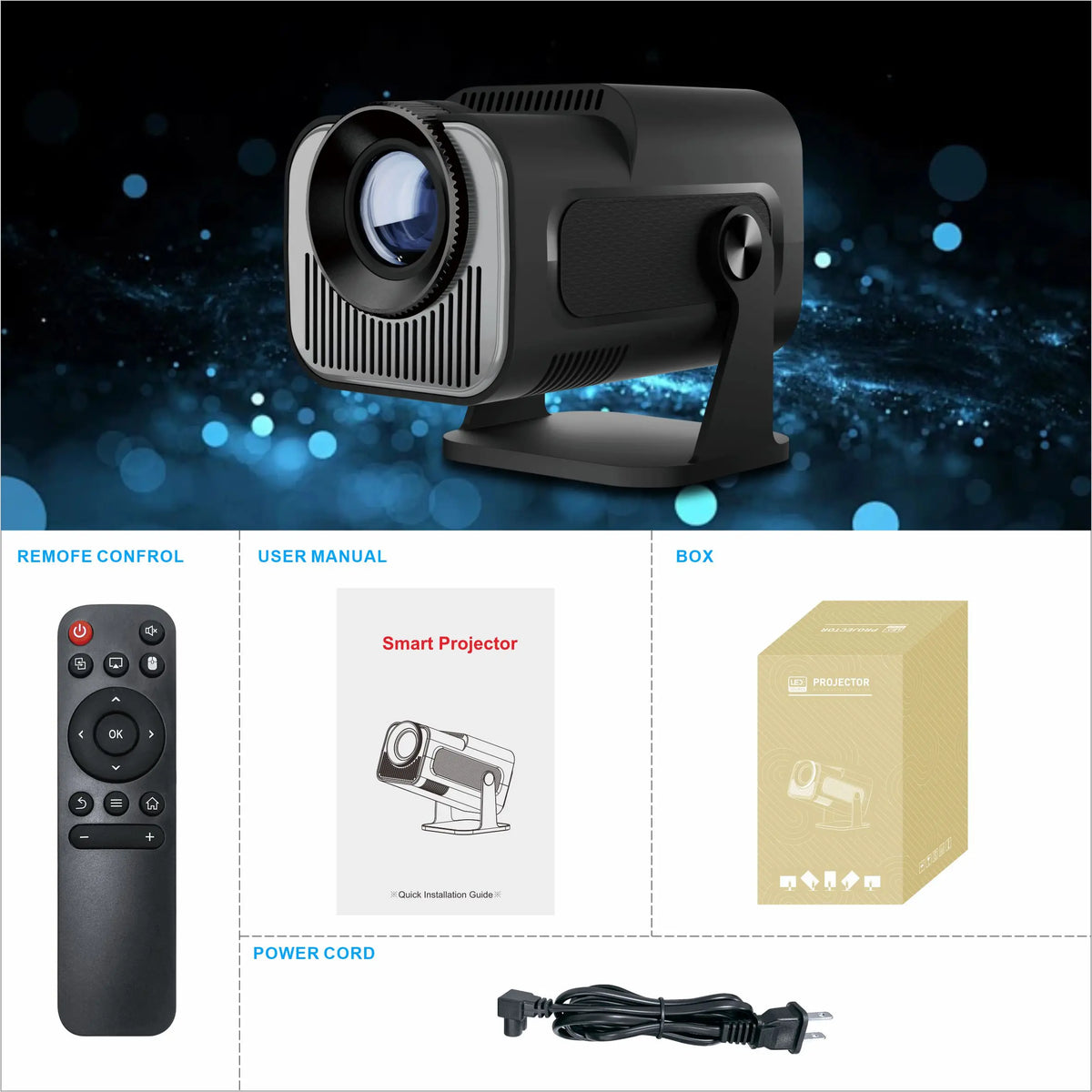 New Hd 4K Home Theateled Projector Hy320Mini Smart Projectors Portable WIFI6 200 ANSI