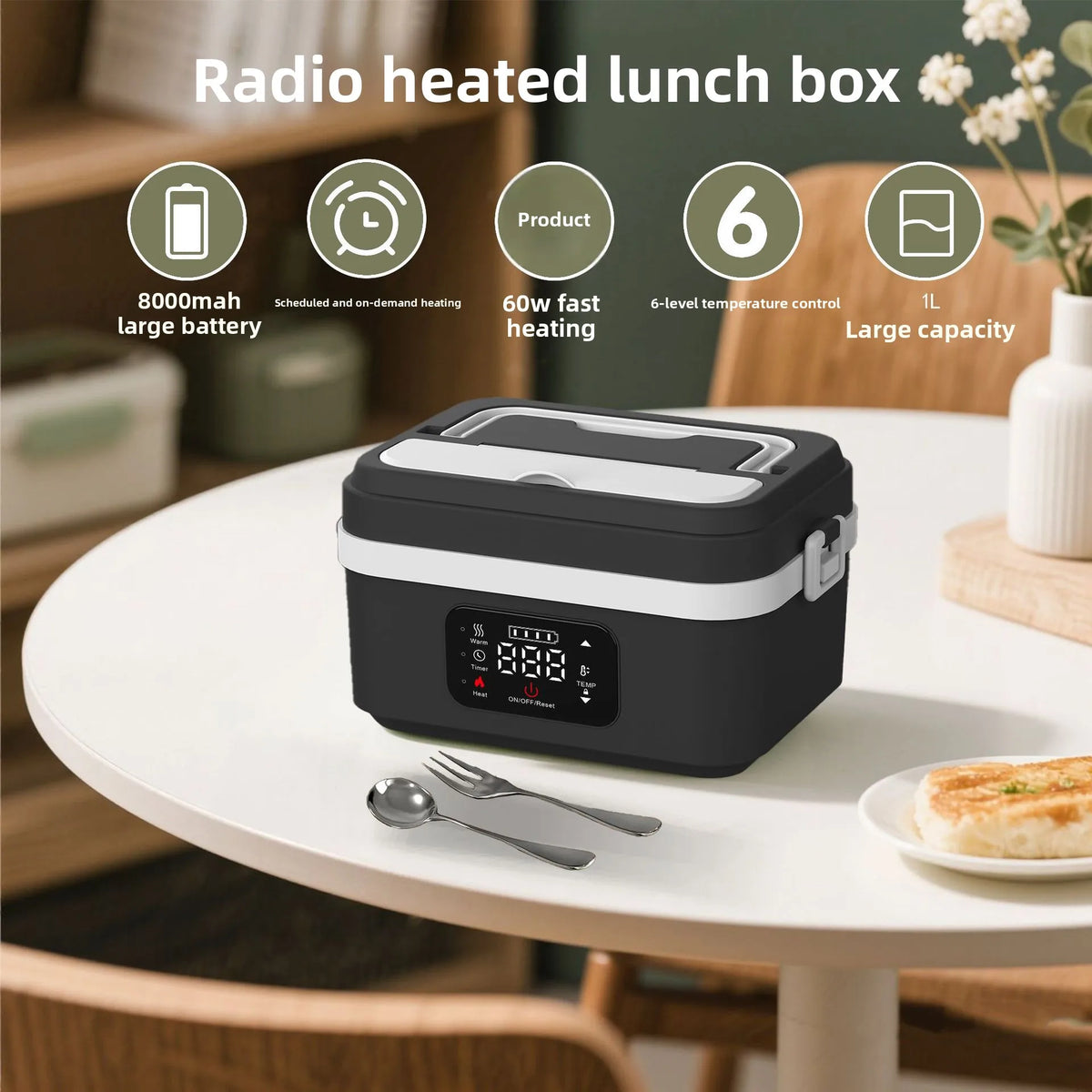 USB Electric Heating Lunch Box with Double-Layer Insulation 1L Capacity for Office