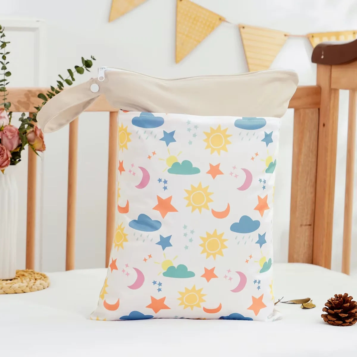 Printed Waterproof Wet Dry Bag Soft Polyester Zipper Storage Pouch for Infant Beach