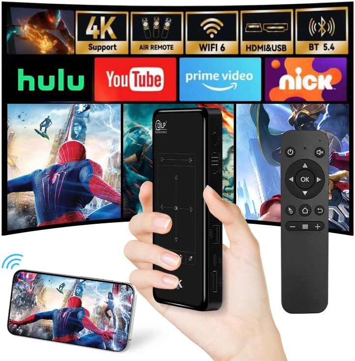 Portable DLP Mini Projector Android 14 Smart Pocket Projector WiFi 120 Inch for Personal