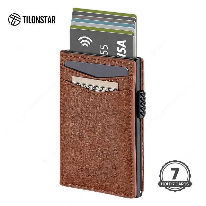 Hot Style Mini Card Sleeve Slim Minimalist Pop Up RFID Blocking Leather Business Credit