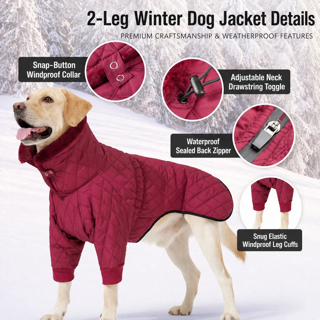 Warm Adjustable Dog Puffer Coat Waterproof Double Zipper Two Legged Turtleneck Jacket