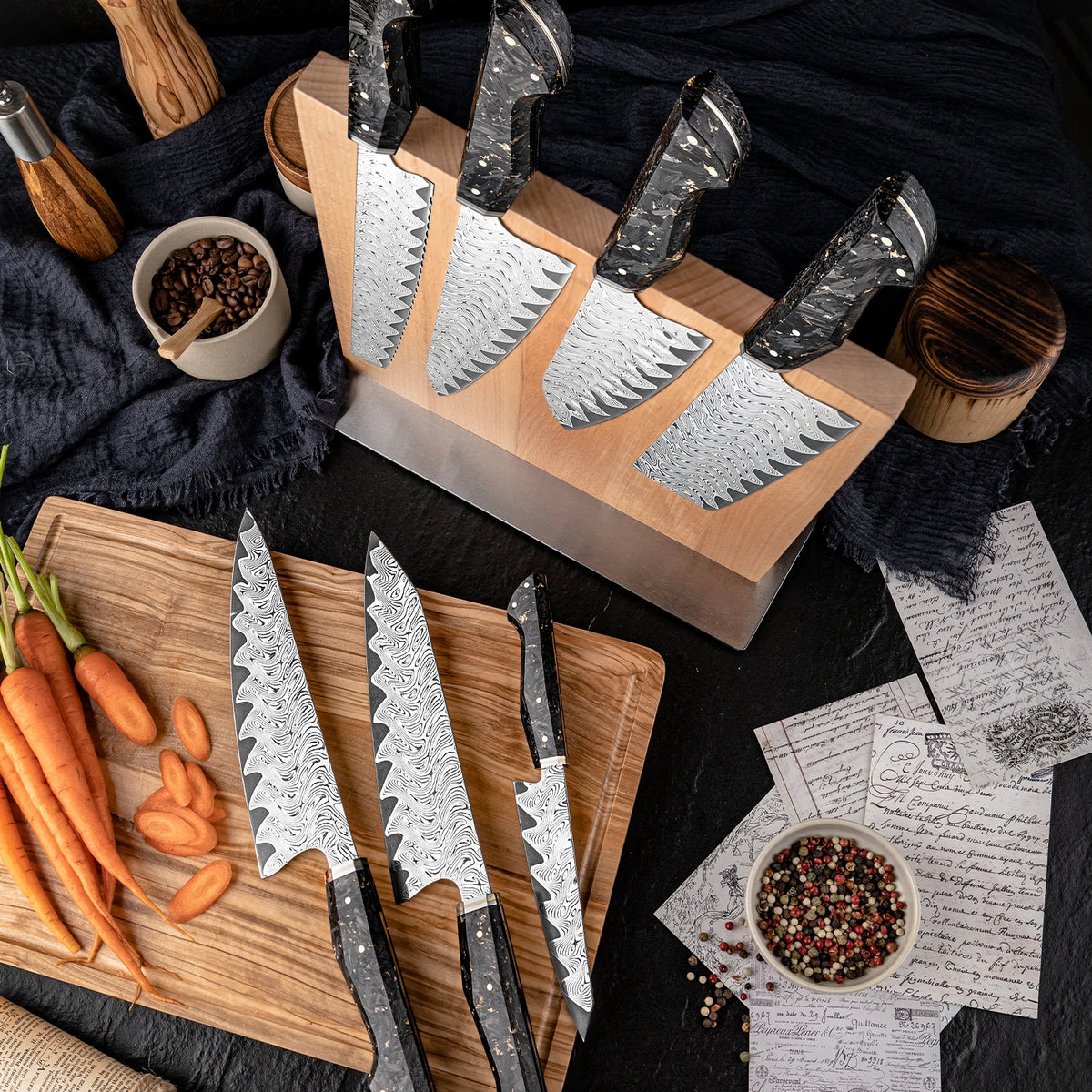 Modern 7 Pcs Damascus Steel Knife Sets Japanese High Carbon Kitchen Chef Kiritsuke