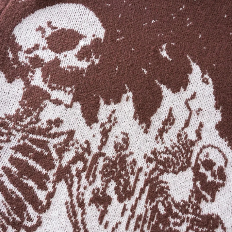 Custom Skull Jacquard Men'S Knitted Sweater 7GG Heavyweight Cotton Spandex Anti-Pilling
