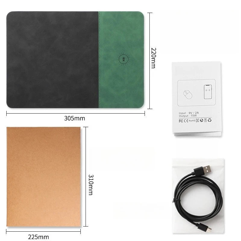 15W Fast Wireless Charging Mouse Pad, Small PU Leather Non-Slip Desk Mat with for Office