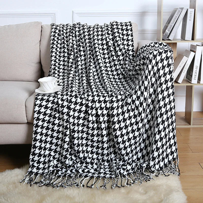 Chunky Knitted Blanket Sofa Throw Blanket With Tassels Weighted Blanket for Winter