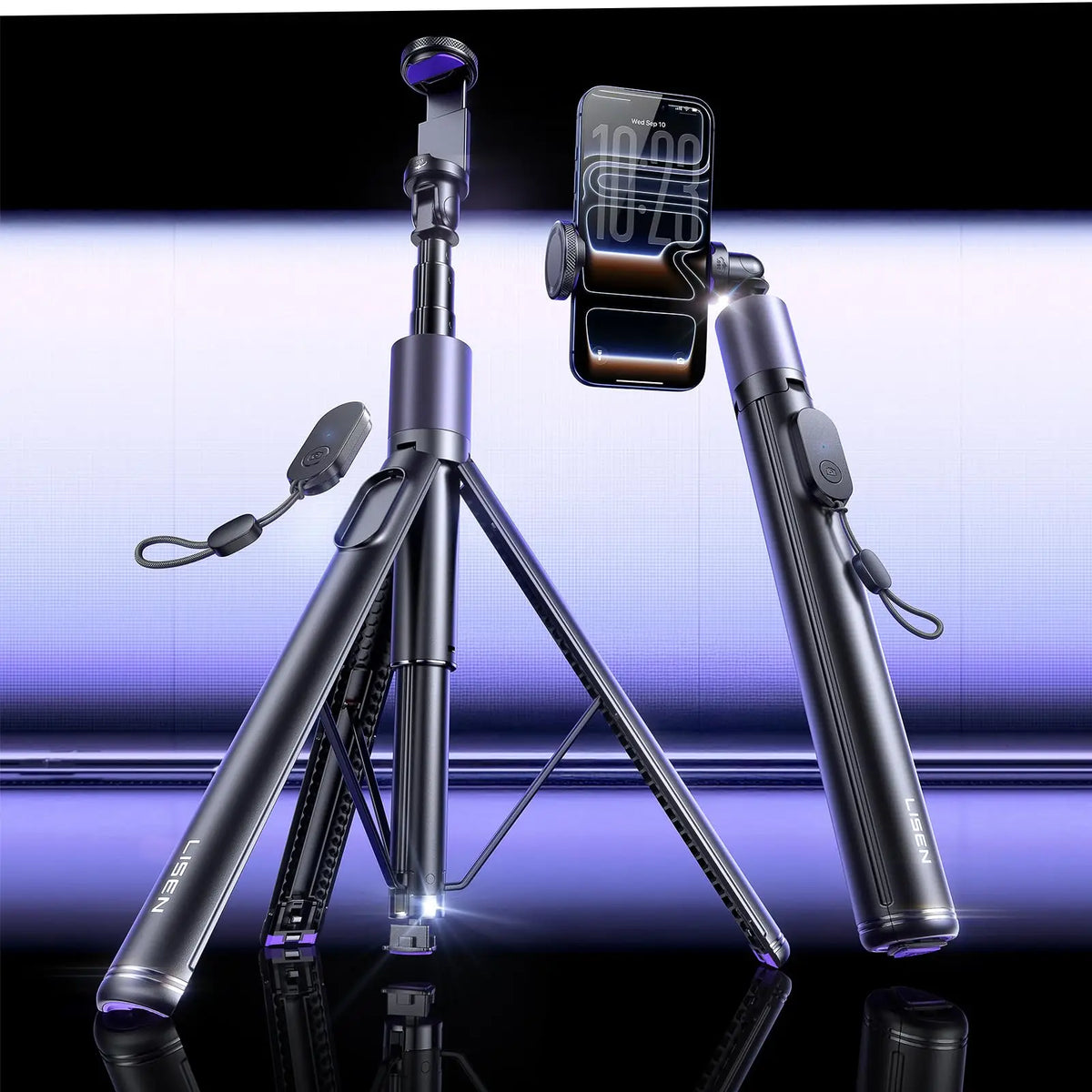 New 67" Selfie Stick Tripod Auto-Opening Cell Phone Stand Foldable Tripod for Video