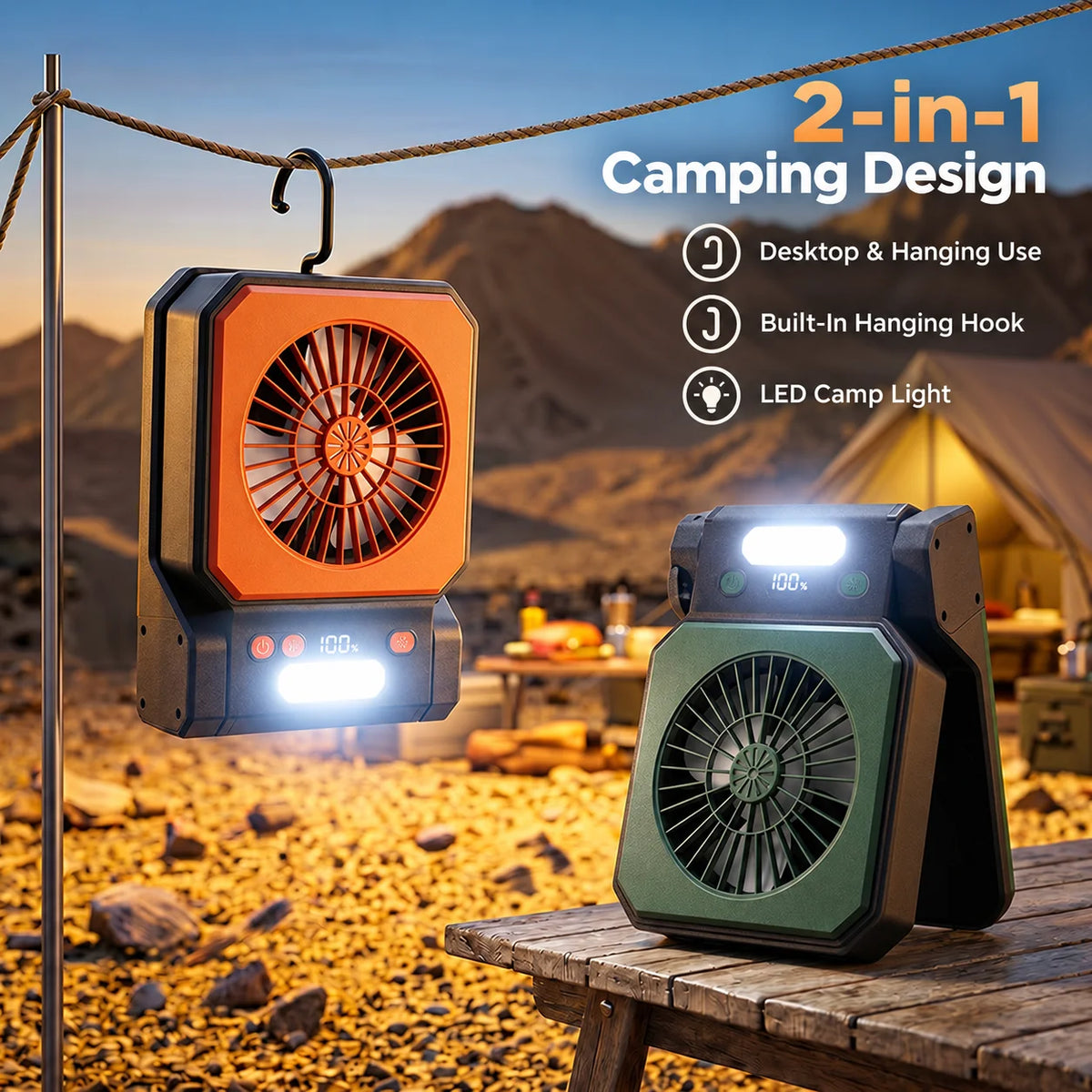 MoonlitGlow Custom Solar Rechargeable Camping Fan LED Light 3-Speed Control Dual-Core