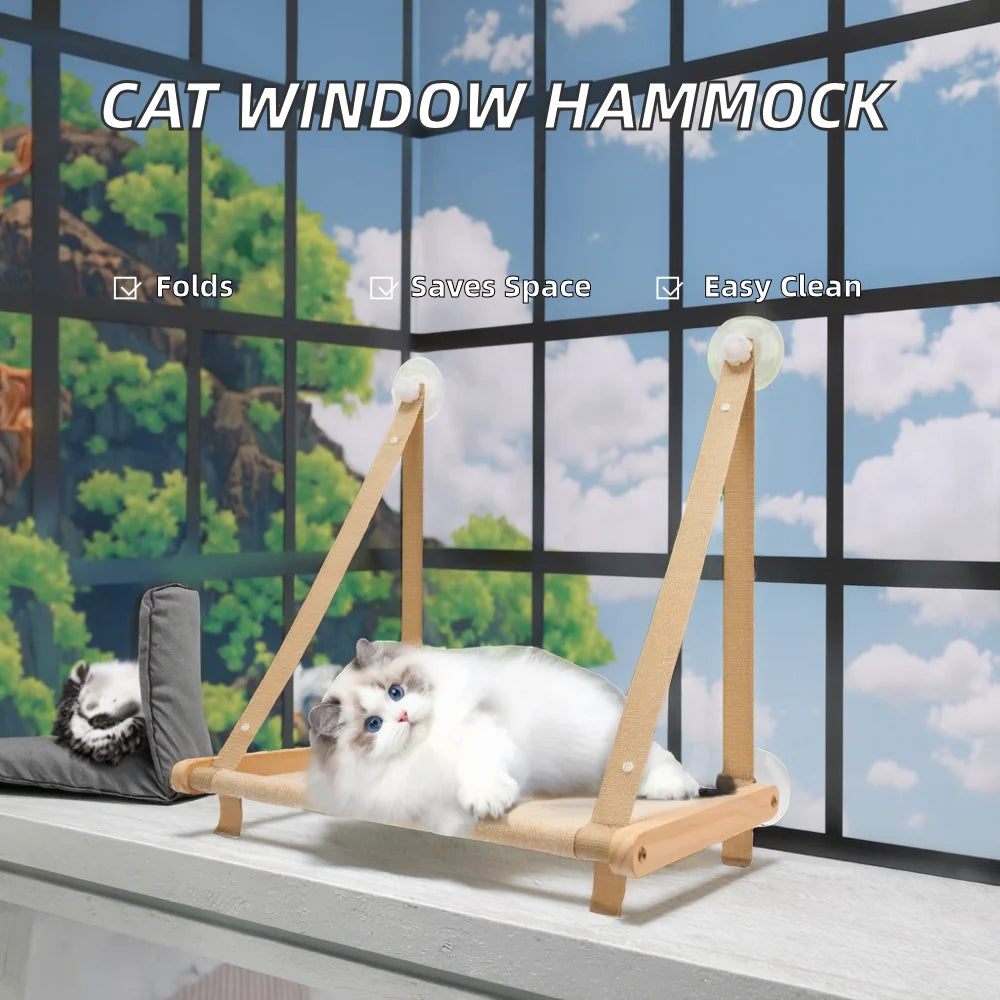 Eco-Friendly Wooden Fiber Cat Window Hammock Foldable Suction Cup Perch Indoor Resting