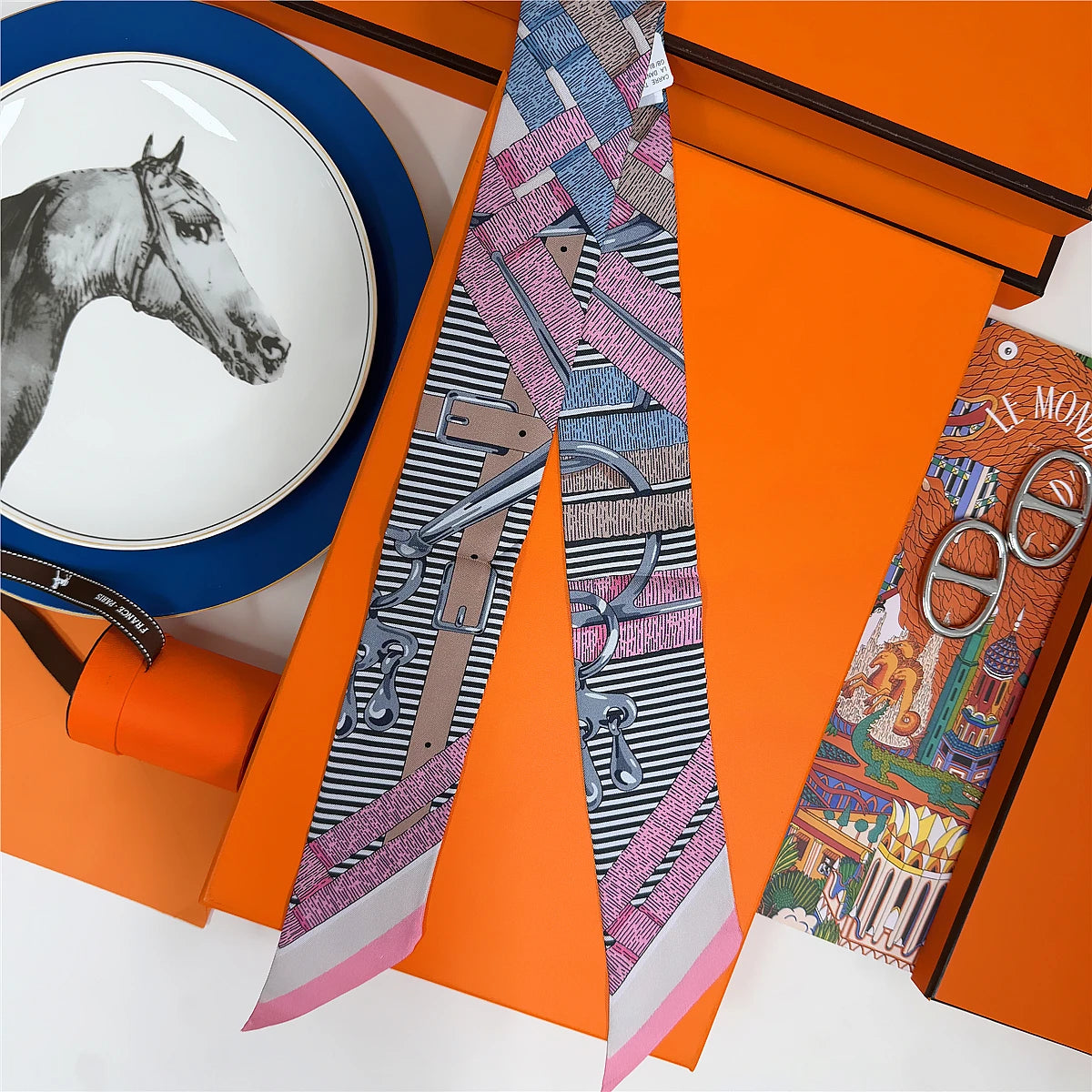 5*86 Cm Neck 100% Silk Scarf Custom Printing Scarves Designer Head Bag Women Stylish
