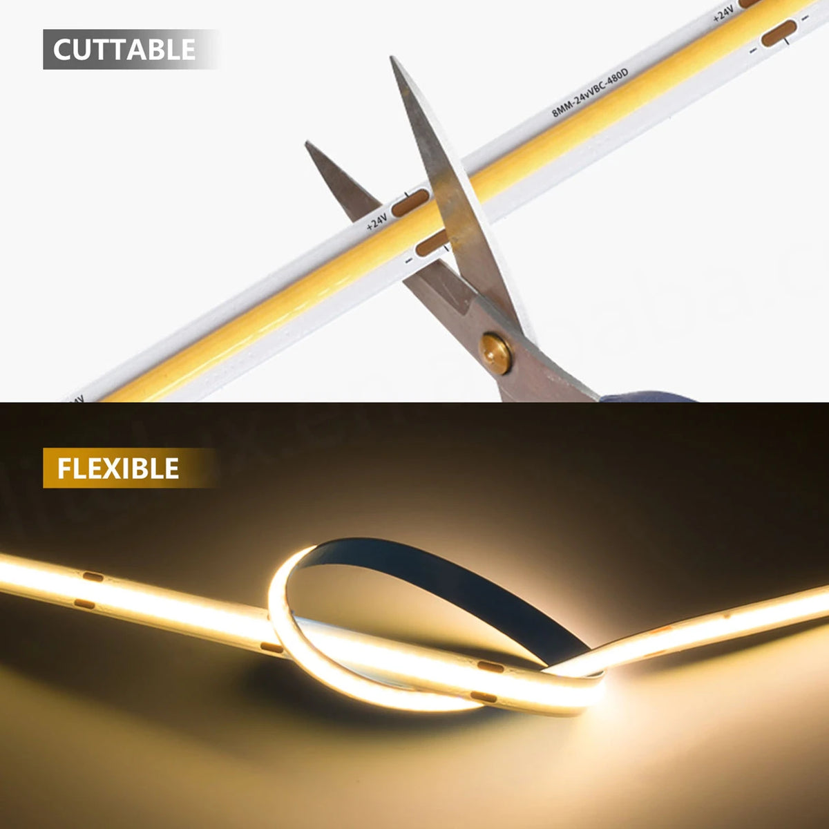 Waterproof Flexible RGBW 24V 3mm Copper LED COB Strip Light with Remote Control and Wi-Fi