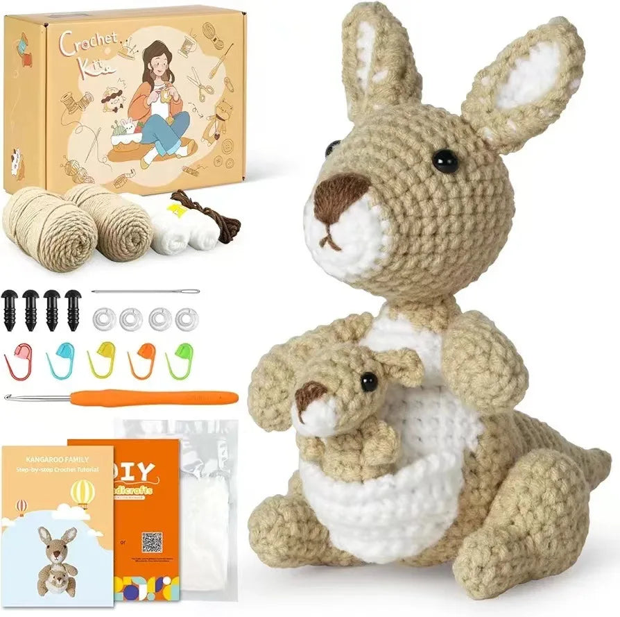 Crochet Kit for Beginners-DIY Craft Animal Patterns Step-By-Step Videos Yarn Crochet