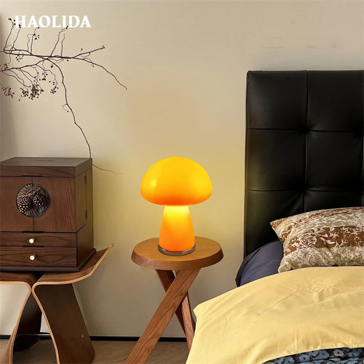 Nordic Style Mushroom Table Lamp Led Touch Atmosphere Retro Glass Living Room Bedroom