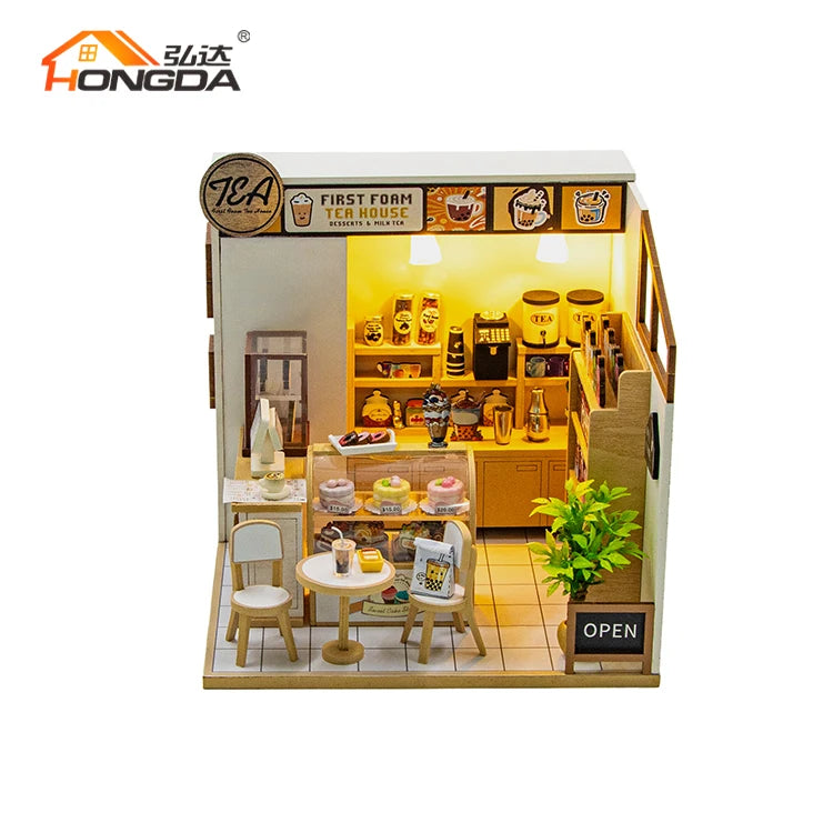 Hongda M2505 First Foam Tea House Dollhouse Kit Miniature Diy Doll House Wooden Dollhouse