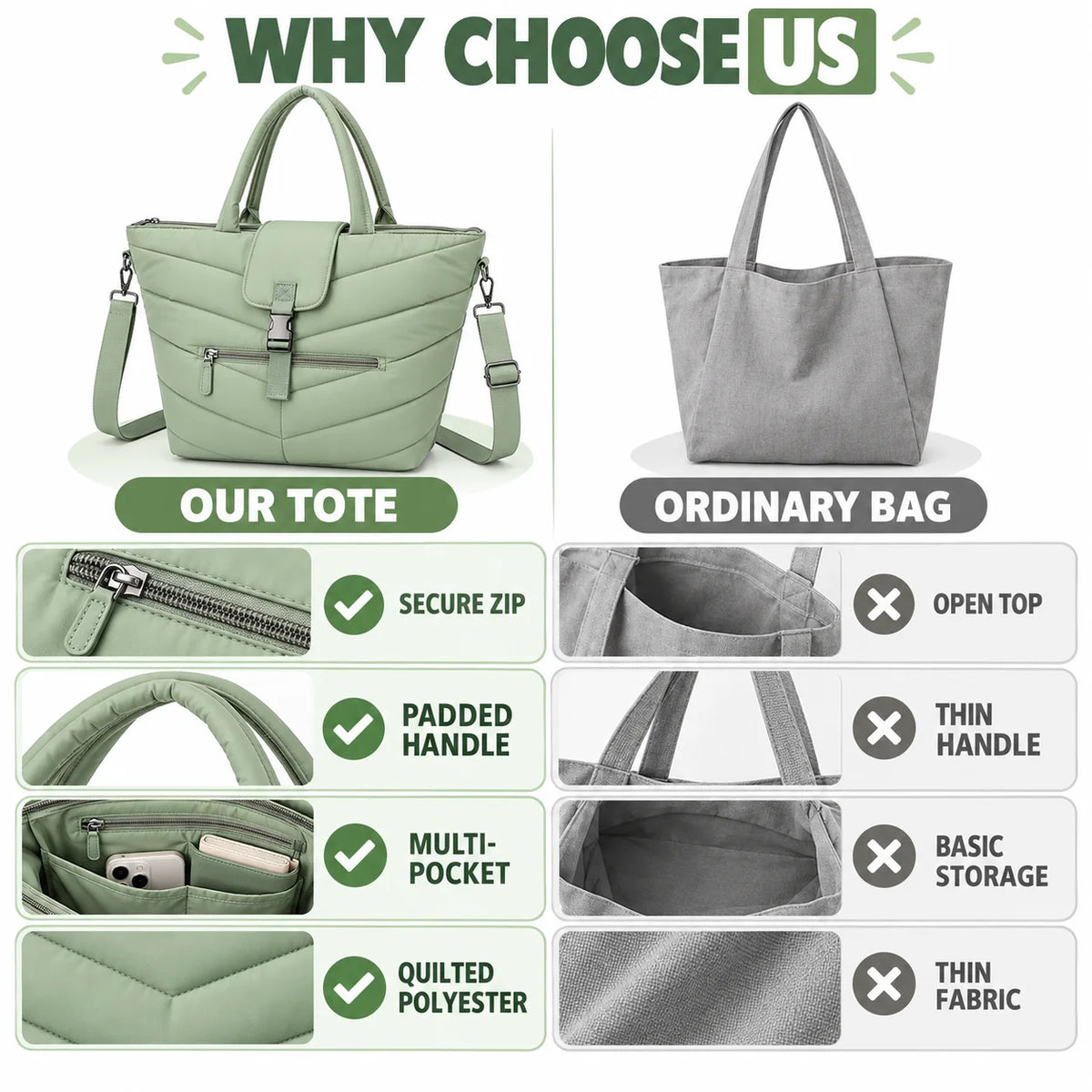 Source Chevron Quilted Polyester Puffer Tote Bag Women Fashion Crossbody Shoulder Bag