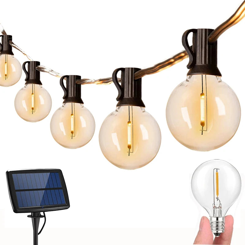Solar G40 String Light 20ft Outdoor Waterproof Led Decorative Lights 20ft Christmas 12+1