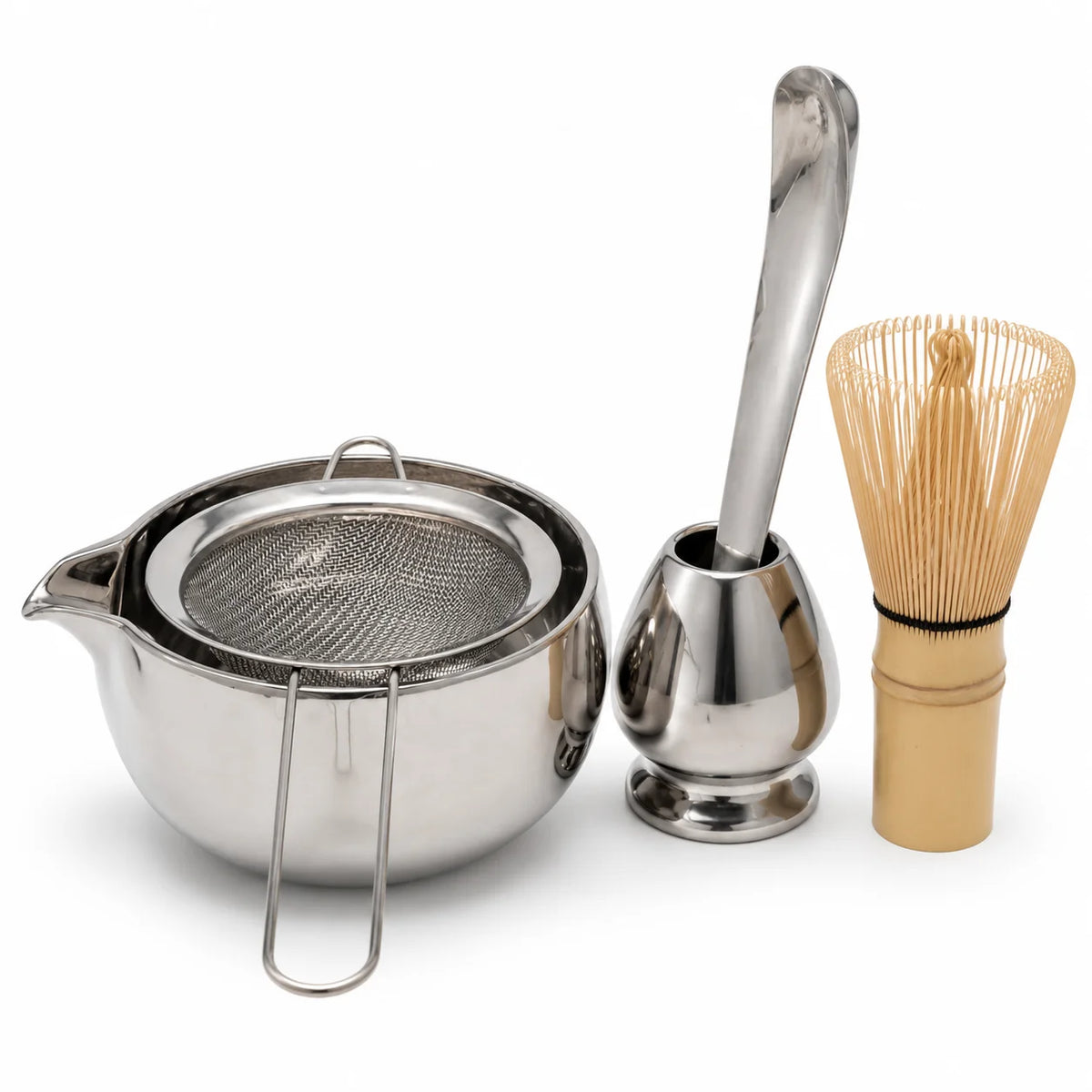 Silver Ceramic Matcha Bowl With Spout 4/5/6 Pcs Matcha Kit With Sifter Matcha Whisk