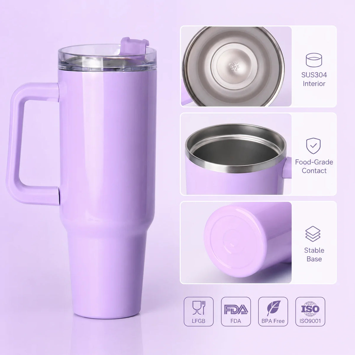 40Oz Stainless Steel Tumbler with Handle Insulated Tumbler Stainless Steel Cup Custom Cups