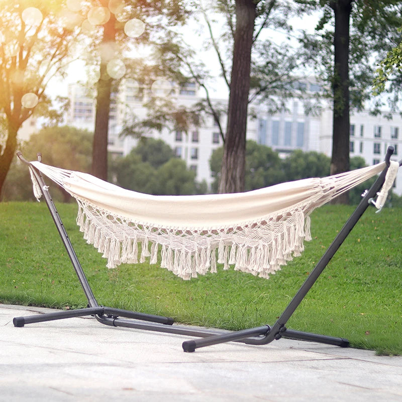 Outdoor Garden Camping Hammock Swing Chair Double Hammock with Steel Stand and Carrying