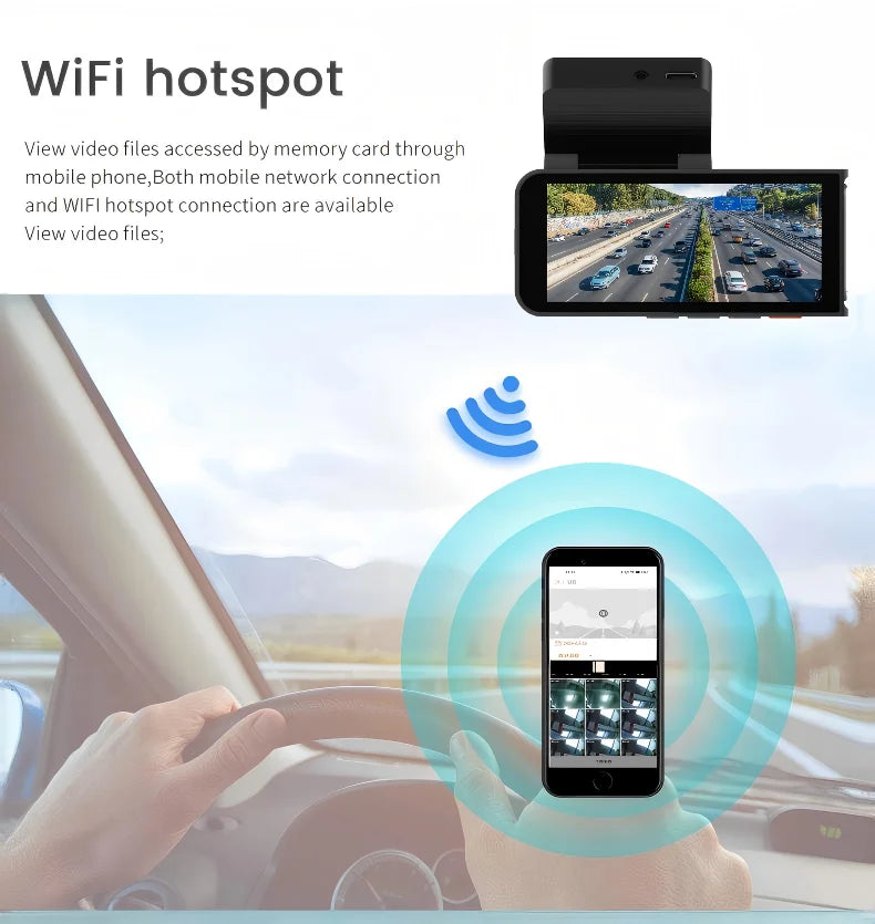 Ultra HD Dashcam A9 4K Front/Rear Cameras 3.69" IPS Display 4G GPS WiFi OSD Parking Mode