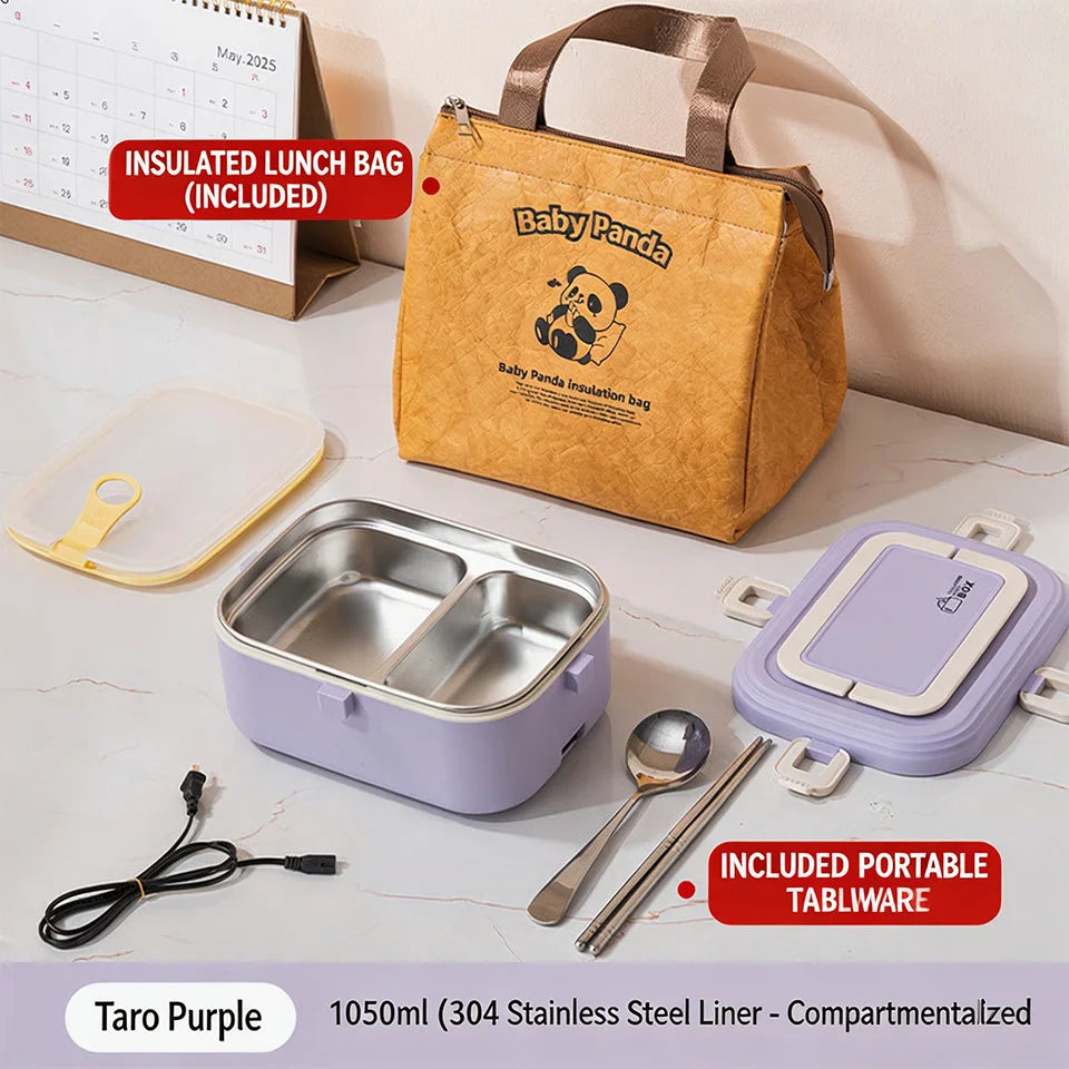 Electric Heating Lunch Box, No Water Needed 304 Stainless Steel Food Warmer,