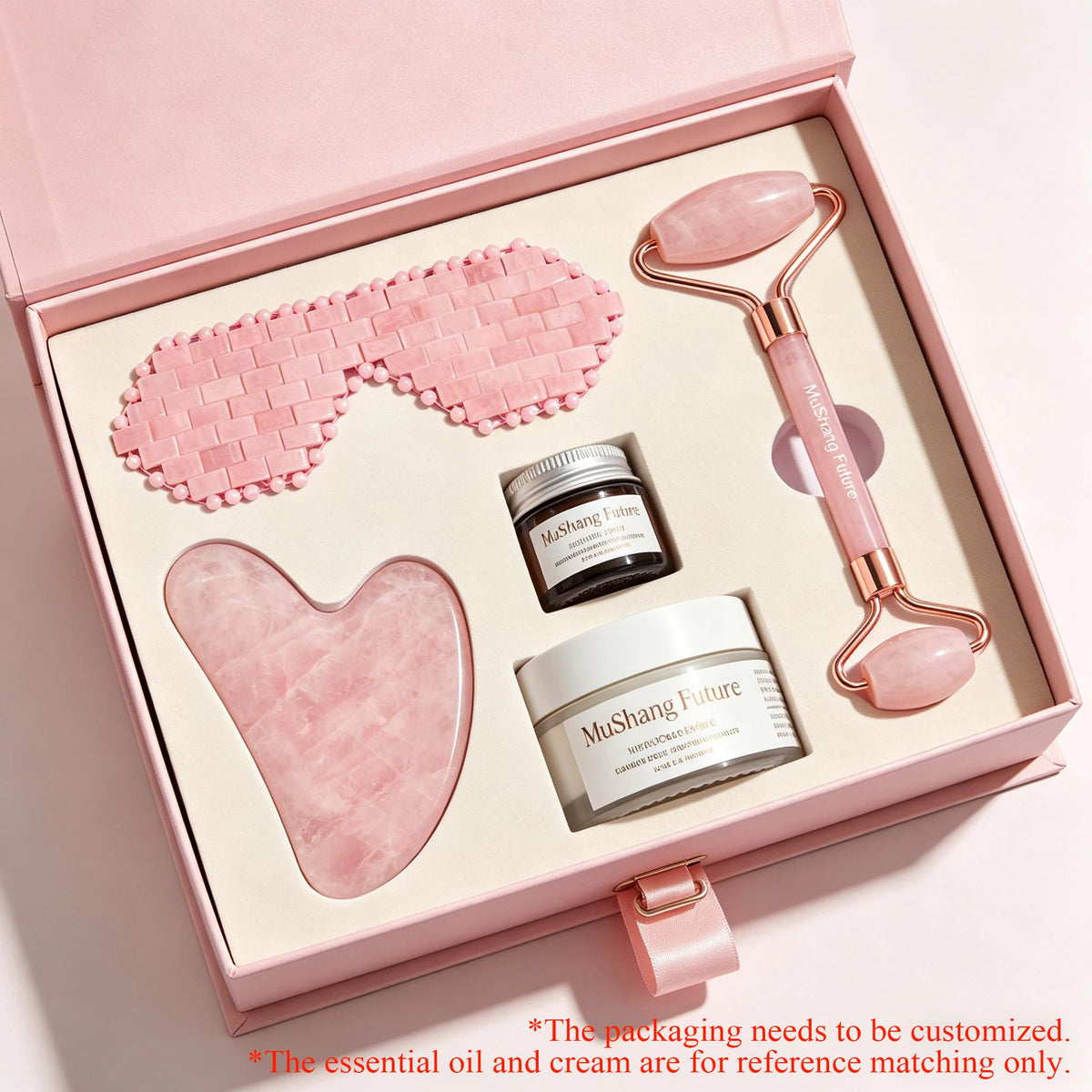Deep Tissue Guasha Rose Quartz Gua Sha Stone Jade Roller Eye Mask Gift Set CE Certified