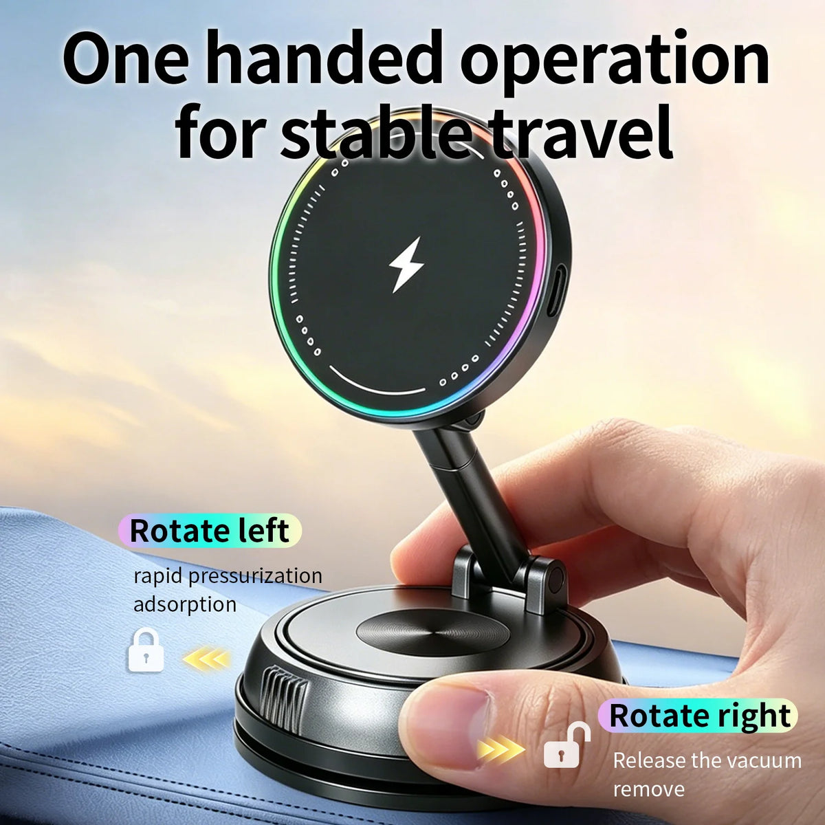 15W Magnetic Car Phone Holder 360-Degree Rotation Wireless Charger Vacuum Suction Cup