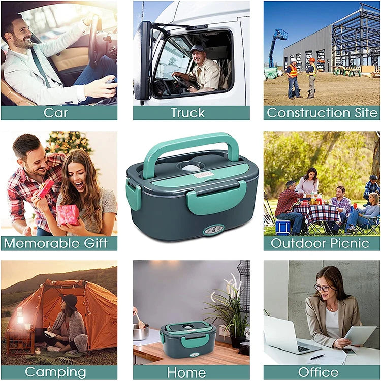 110V/12V 60W-80W Portable Electric Lunch Box 60W-80W Food Warmer with Removable Stainless