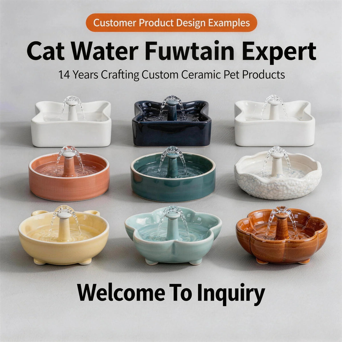 Cute Kitty Ceramic Pet Water Fountain Automatic Drinking Dispenser For Cats Dogs Wireless