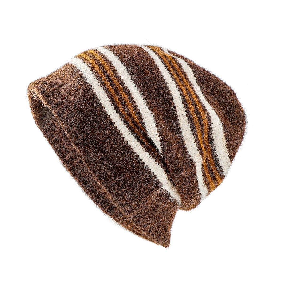 Winter Striped Wool Blend Beanie Hat Custom Unisex Jacquard Slouchy Knit Cap Thermal