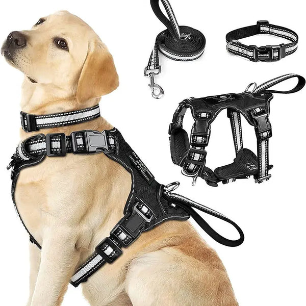 Comfortable Walking Working Adjustable Chest No Pull Dog Harness Vest With Collar Leash